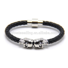 Estilo punk cuero genuino cráneo hombres cabeza de león pulsera magnética pulsera